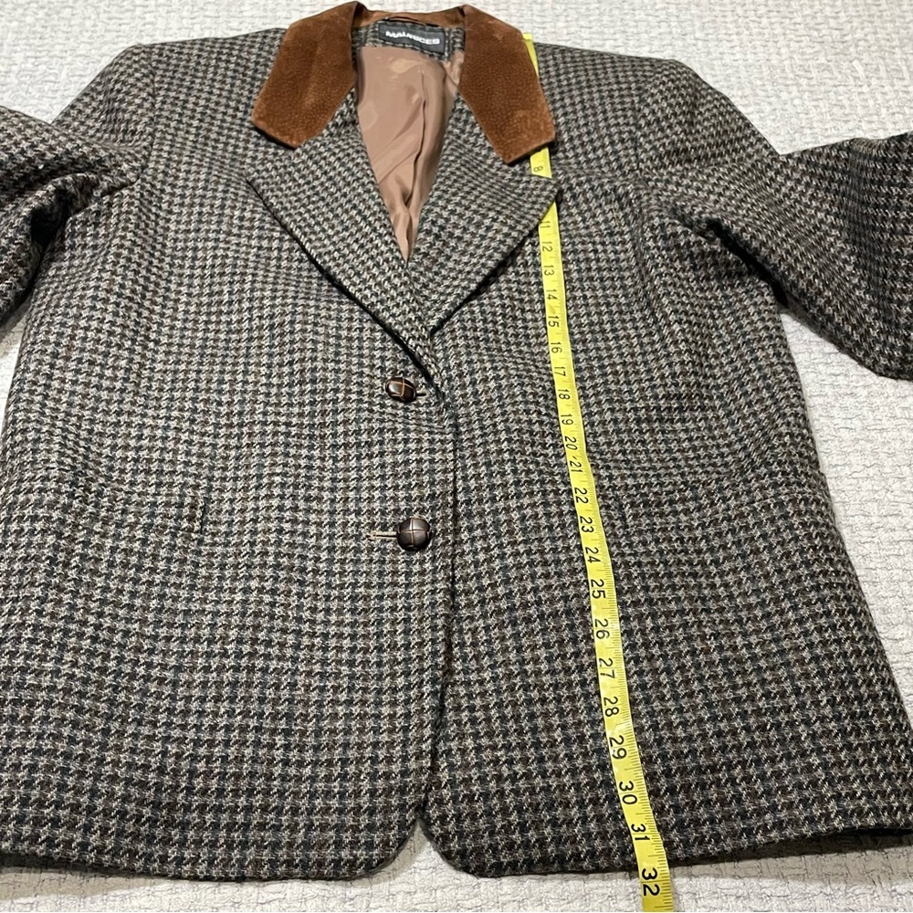 Women's Wool Houndstooth Blazer Jacket Suede Collar VTG Maurices Size Large - Picture 9 of 15